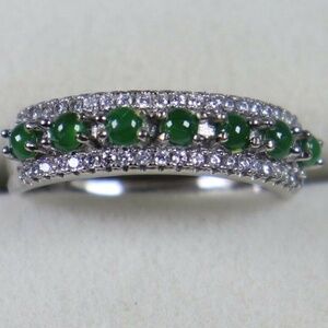 925 Silver Cert'd Green 100% Natural A Jade jadeite Adjustable Ring 戒指